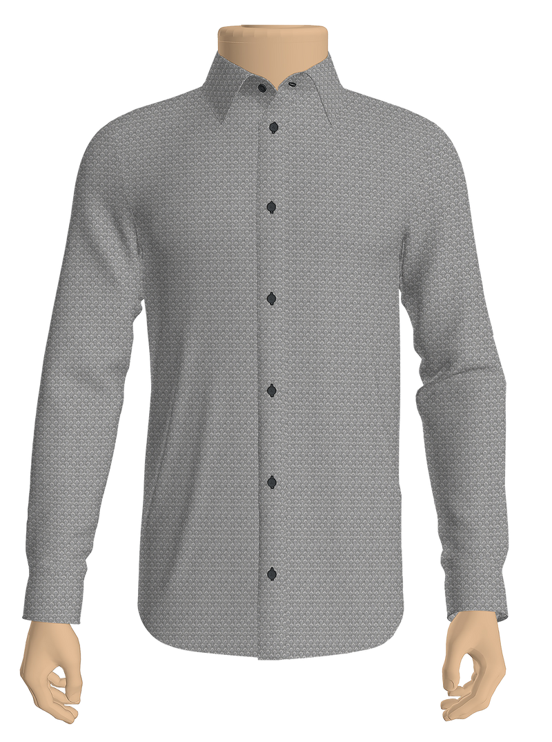 100% Cotton Grey & White Printed Shirt Fabric Alpha