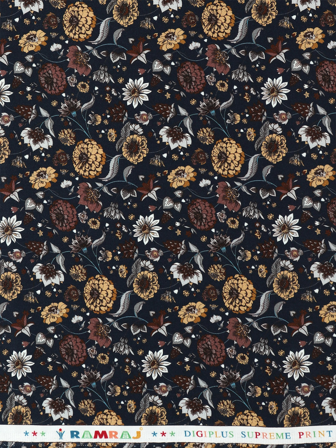 Men Cotton Blend Navy Printed Shirt Fabric Savoy