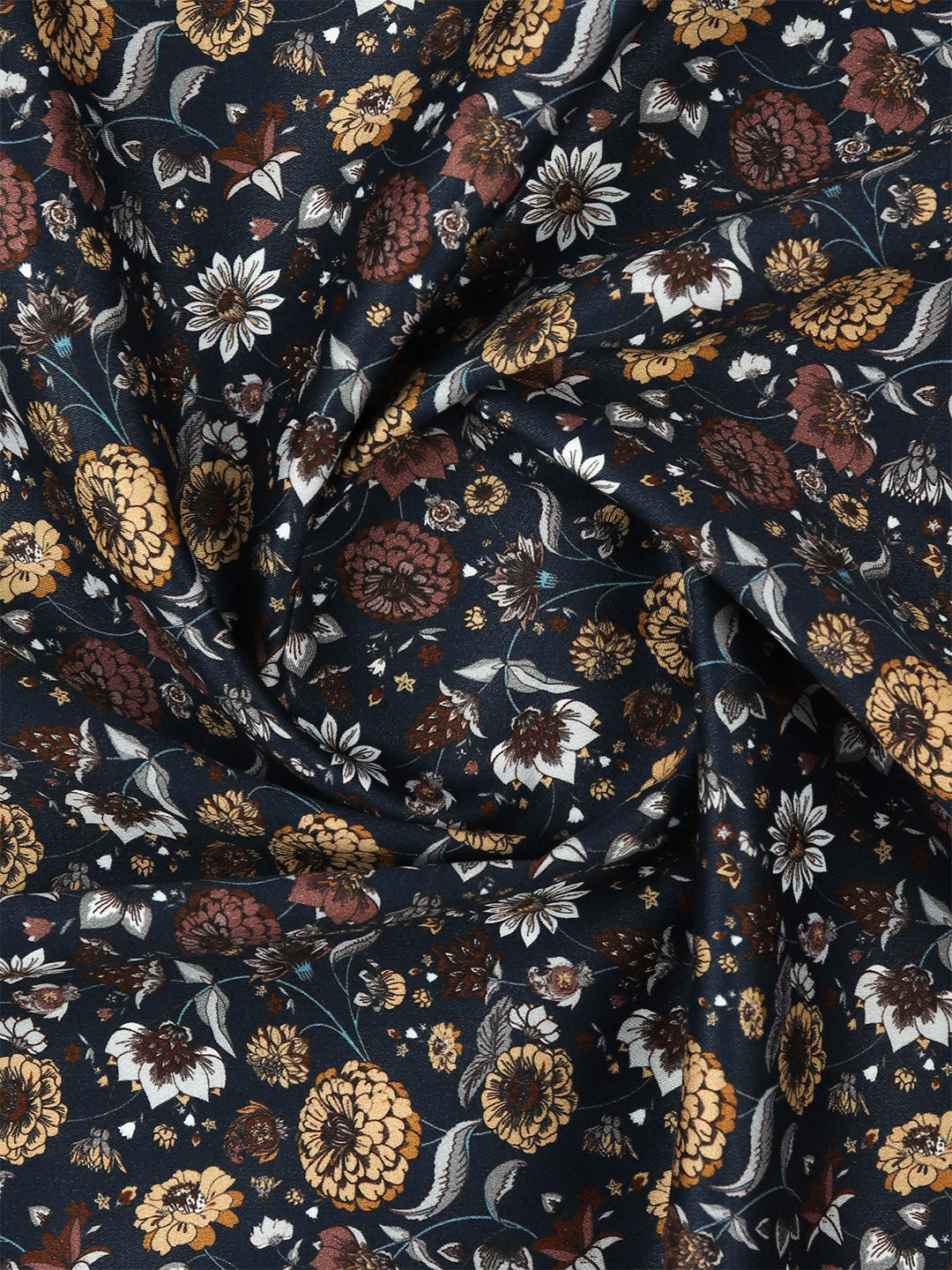 Men Cotton Blend Navy Printed Shirt Fabric Savoy