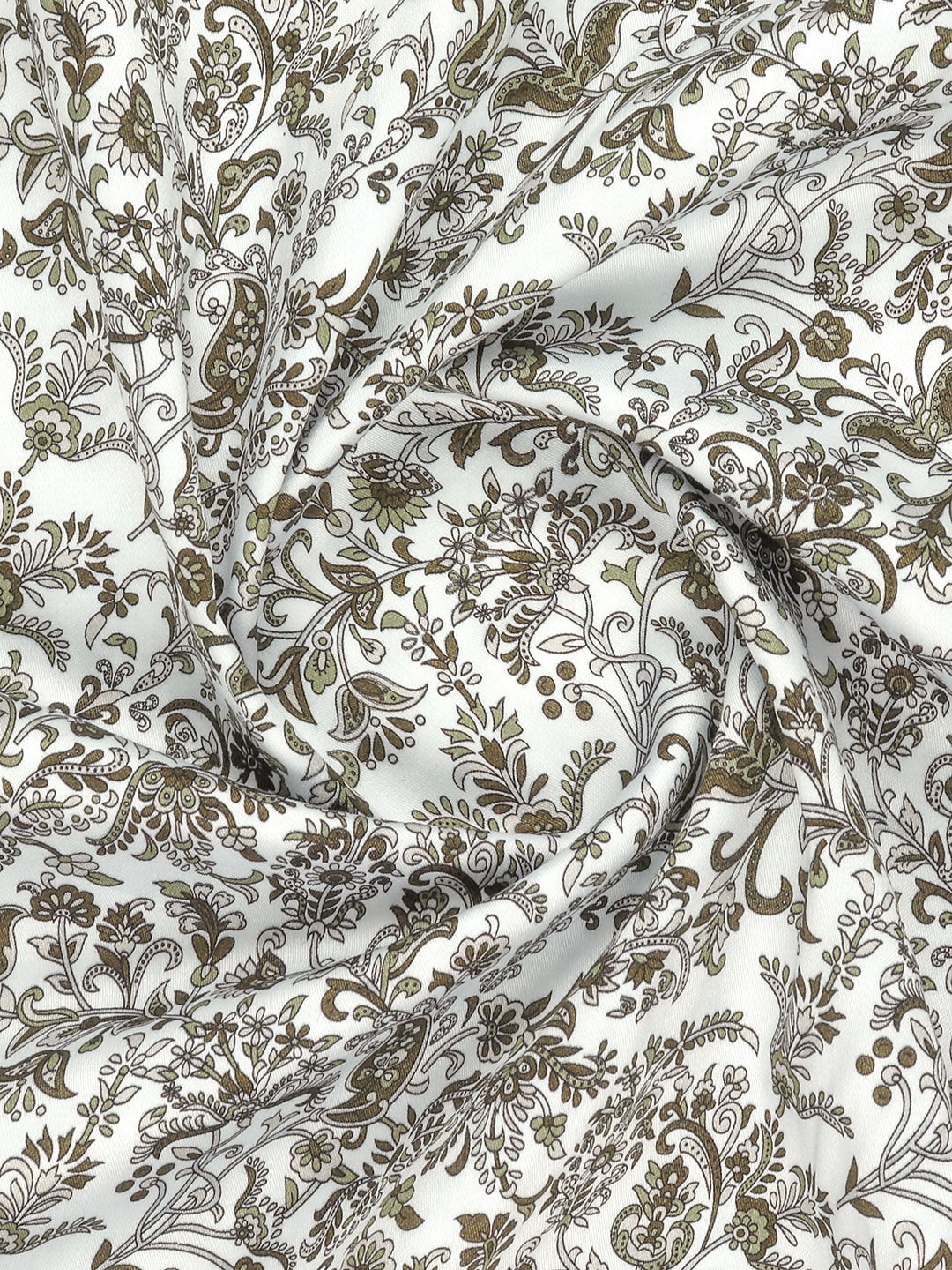 Men Cotton Blend White with Green Printed Shirt Fabric Savoy