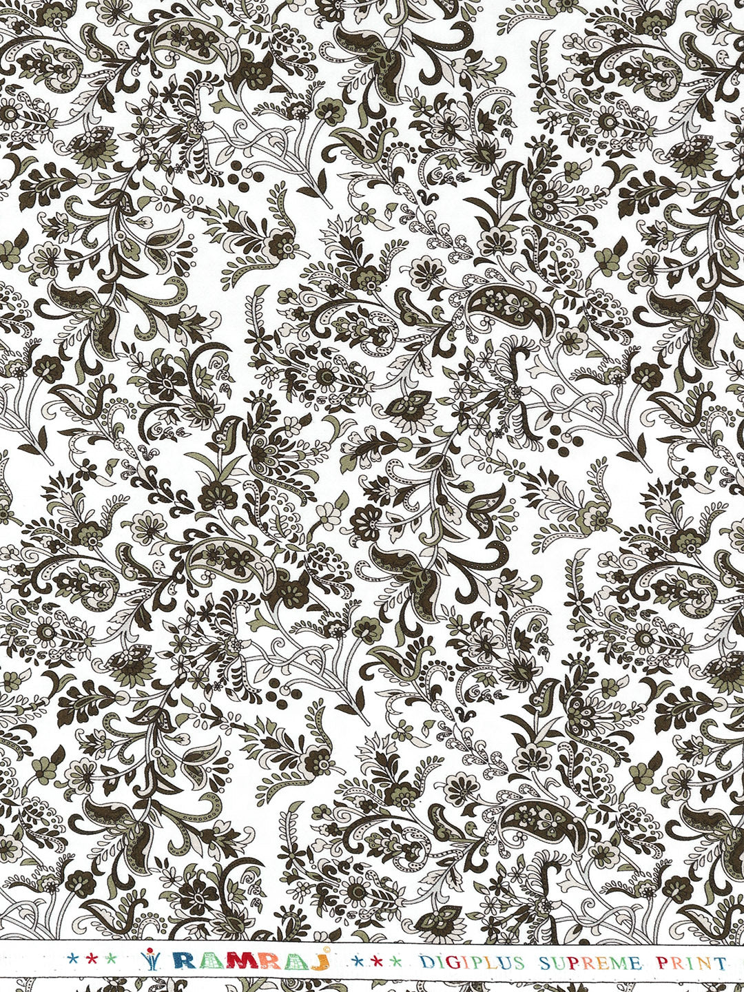 Men Cotton Blend White with Green Printed Shirt Fabric Savoy