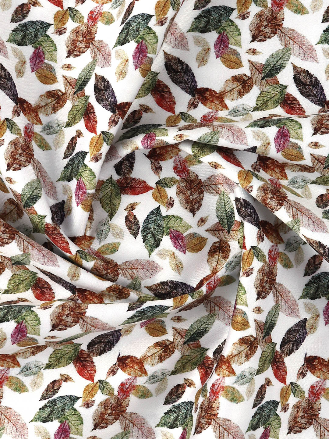 Men Cotton Blend White Leaf Printed Shirt Fabric Savoy Print
