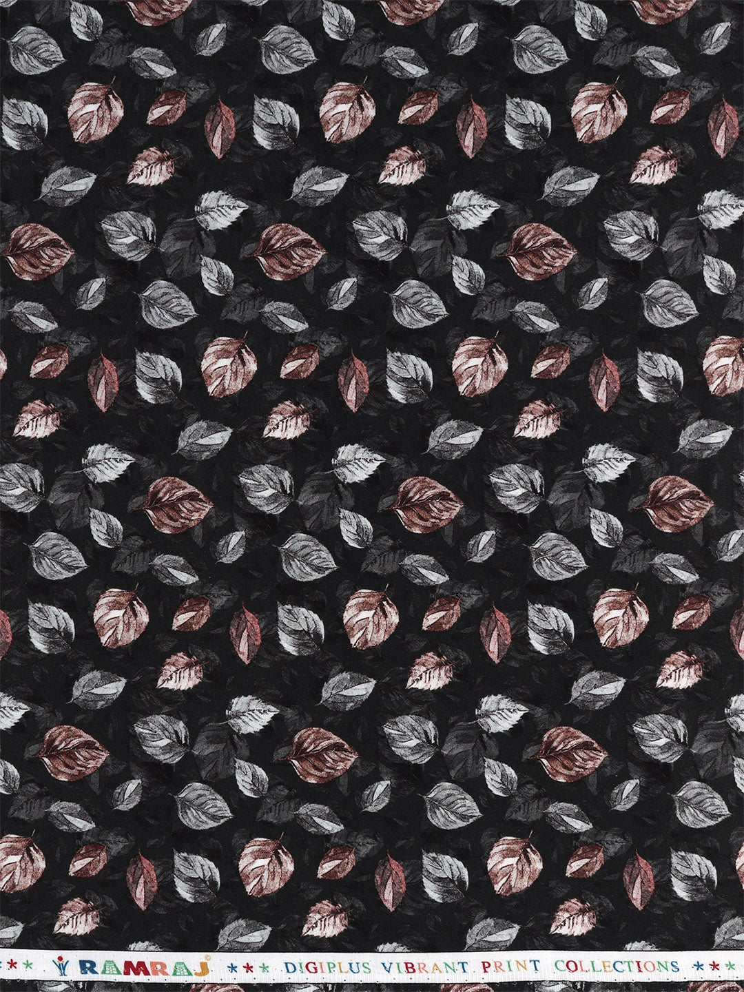 Men Cotton Blend Black Leaf Printed Shirt Fabric Savoy Print