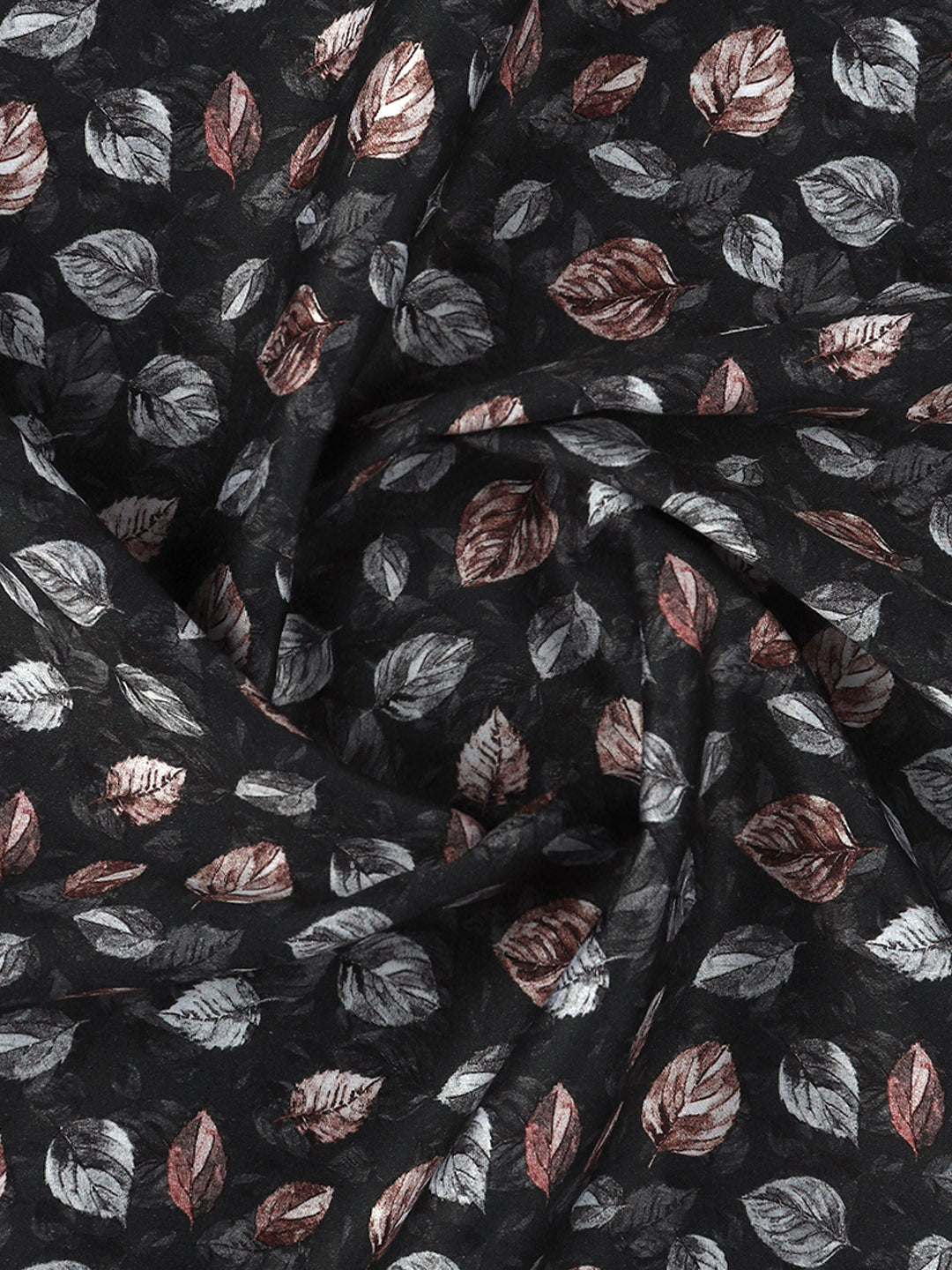 Men Cotton Blend Black Leaf Printed Shirt Fabric Savoy Print