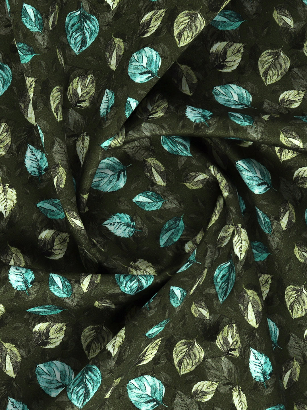 Men Cotton Blend Green Leaf Printed Shirt Fabric Savoy Print