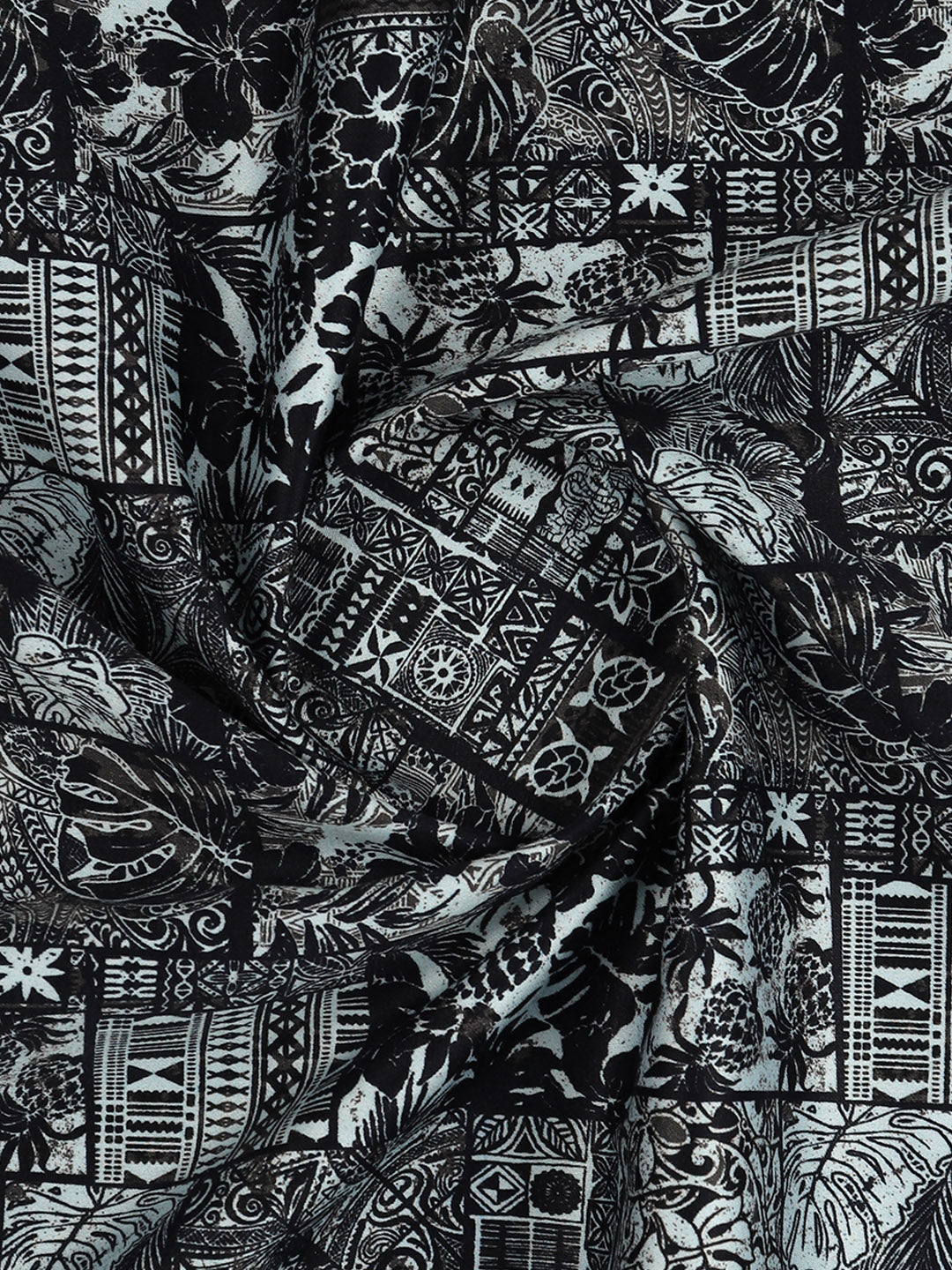 Men Cotton Blend Navy Printed Shirt Fabric Savoy Print