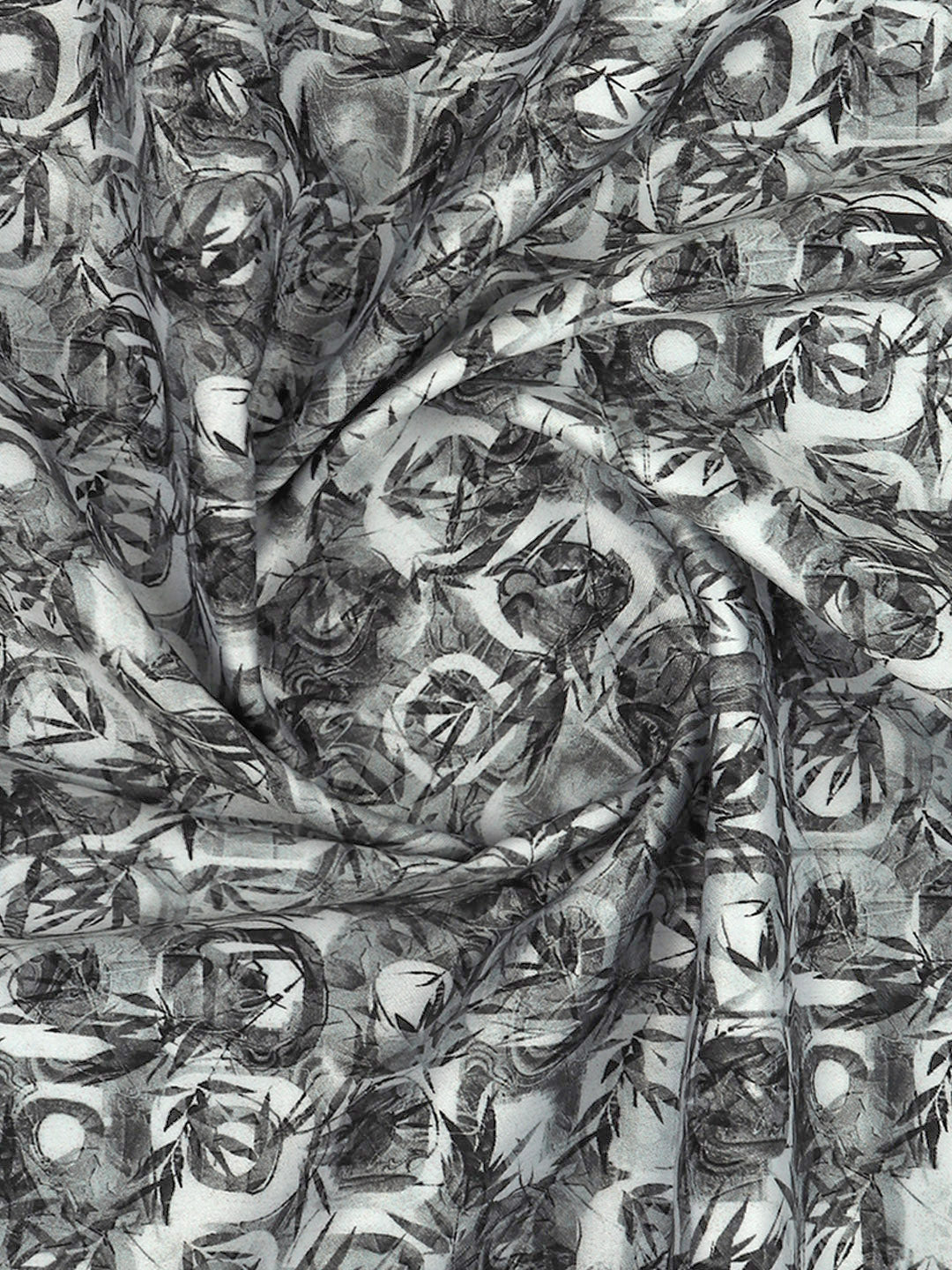 Men Cotton Blend White with Black Printed Shirt Fabric Savoy Print