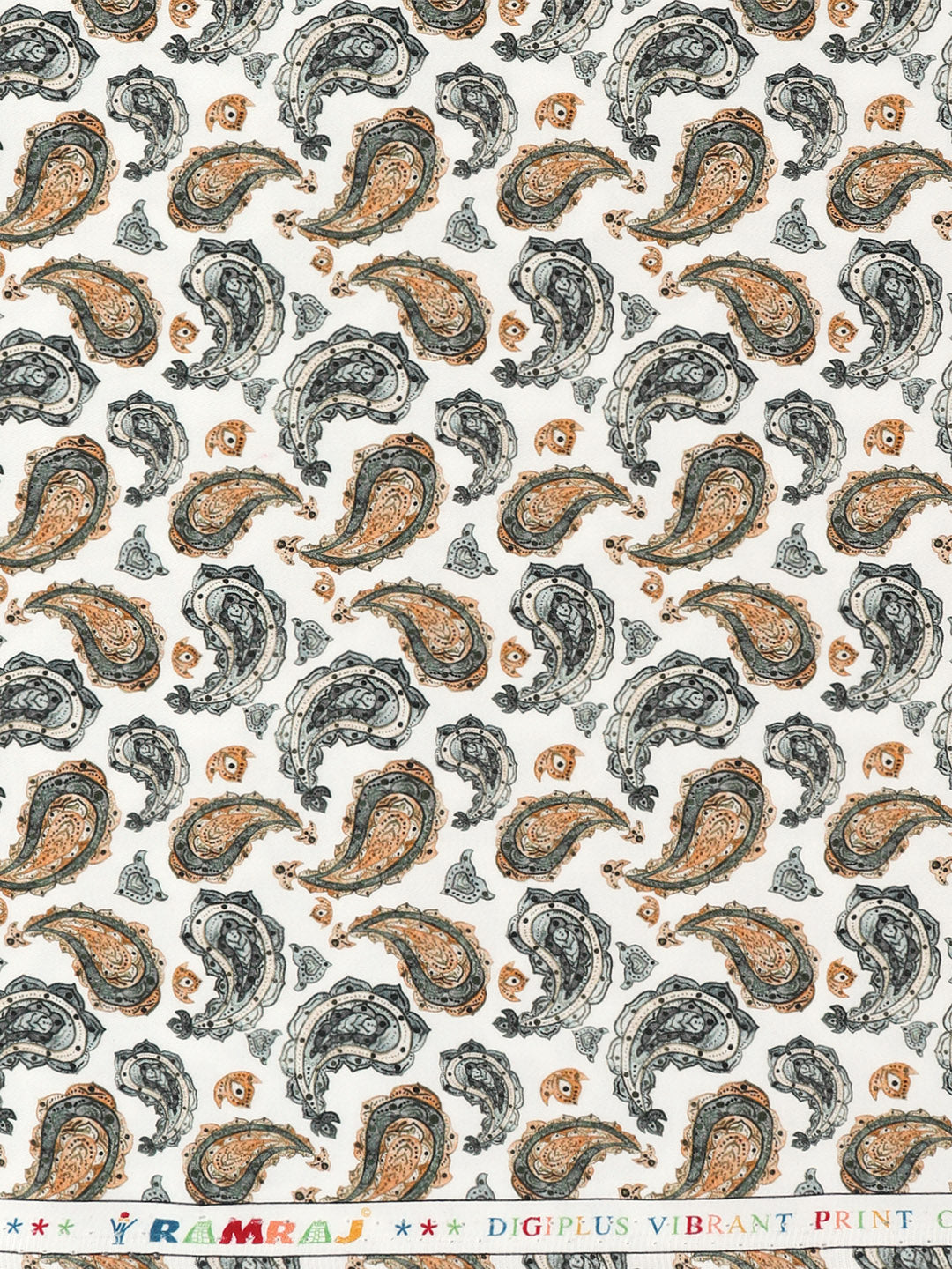 Men Cotton Blend Green with Orange Printed Shirt Fabric Savoy Print