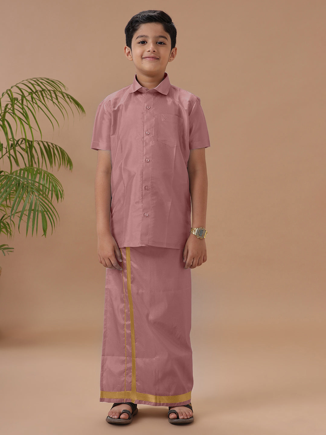 Boys Shirt & Dhoti Set Swayamvara Copper Tone