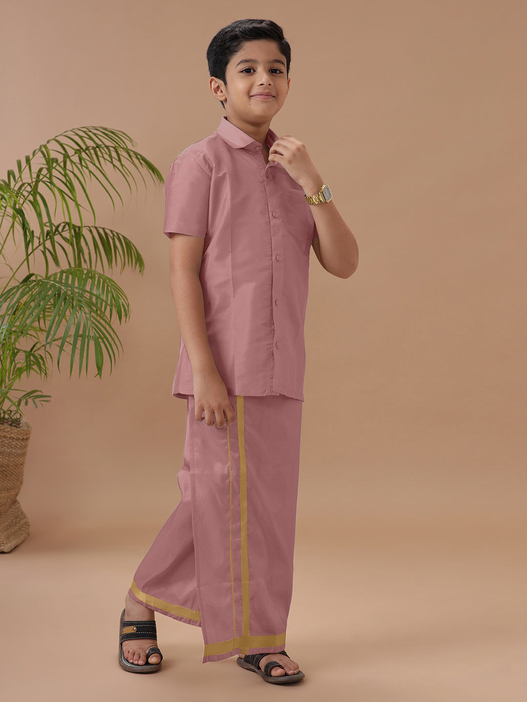 Boys Shirt & Dhoti Set Swayamvara Copper Tone