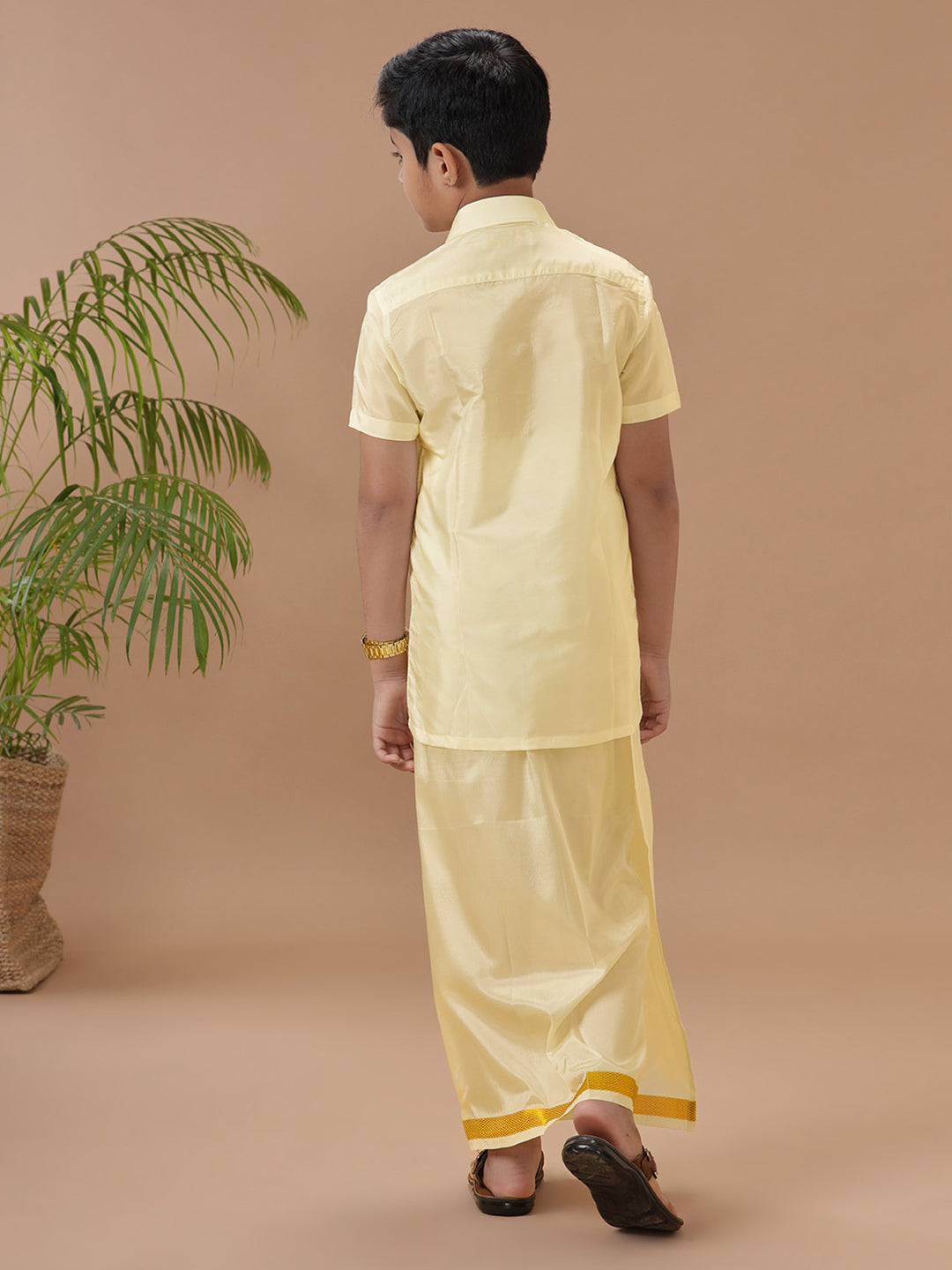 Boys Shirt & Dhoti Set Swayamvara Champagne Sandal