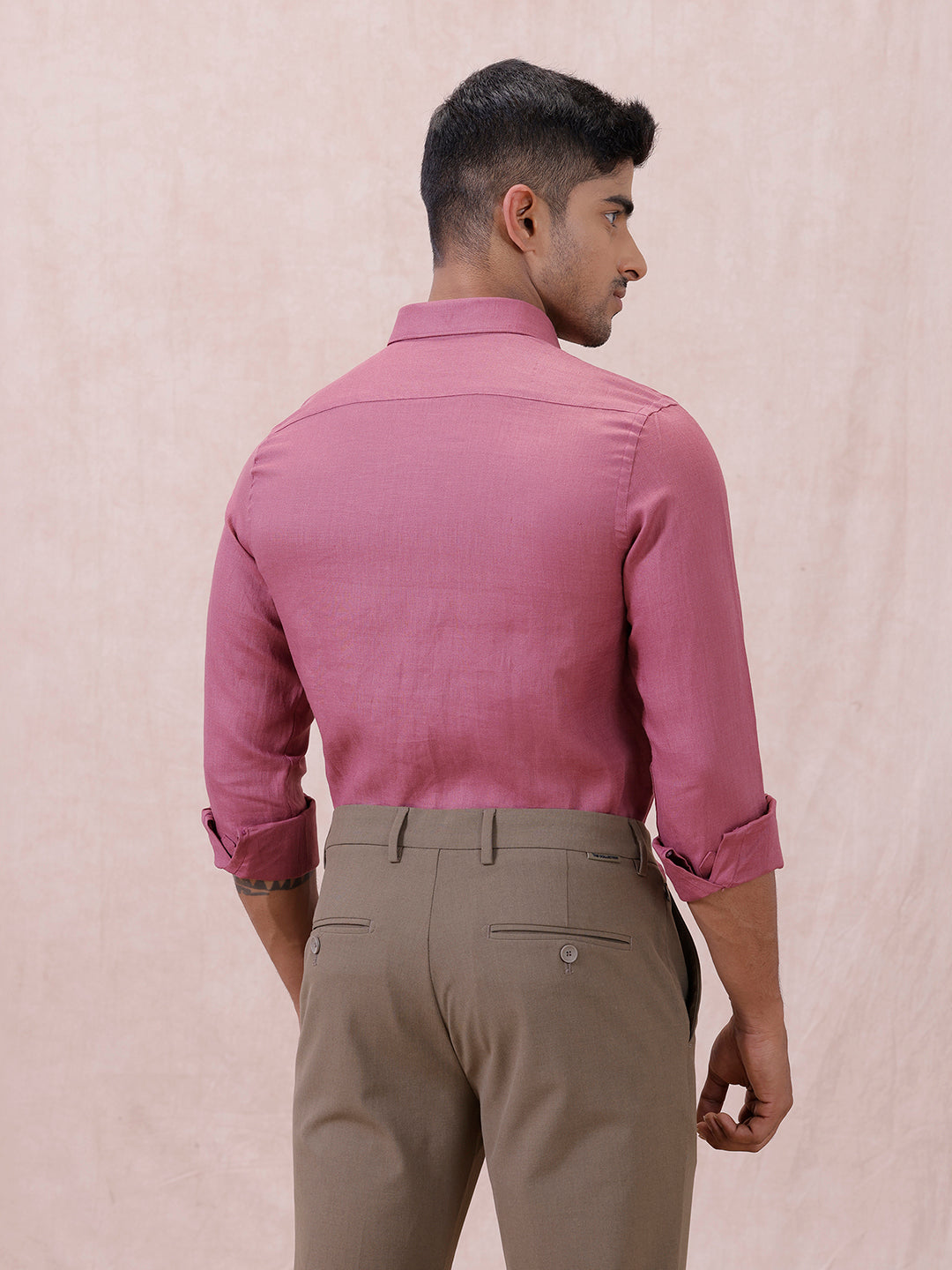 Men Pure Linen Purple Pink Shirt L122