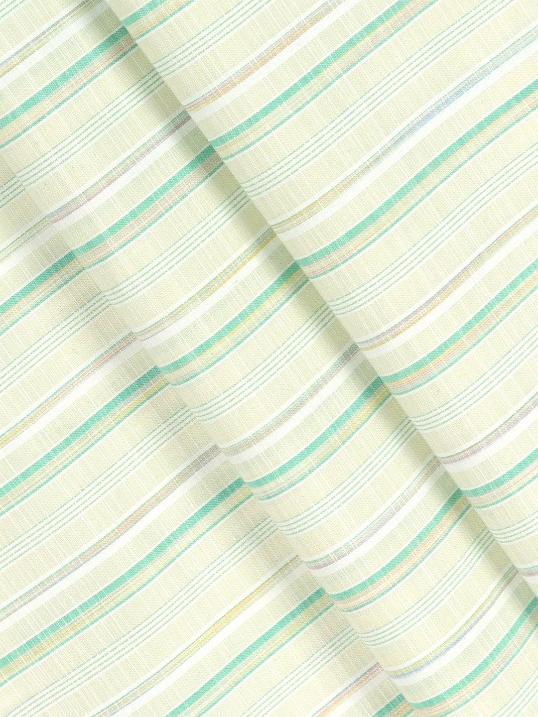 Cotton Blend Light Yellow & Green Colour Striped Shirt Fabric Elight Gold-Close view