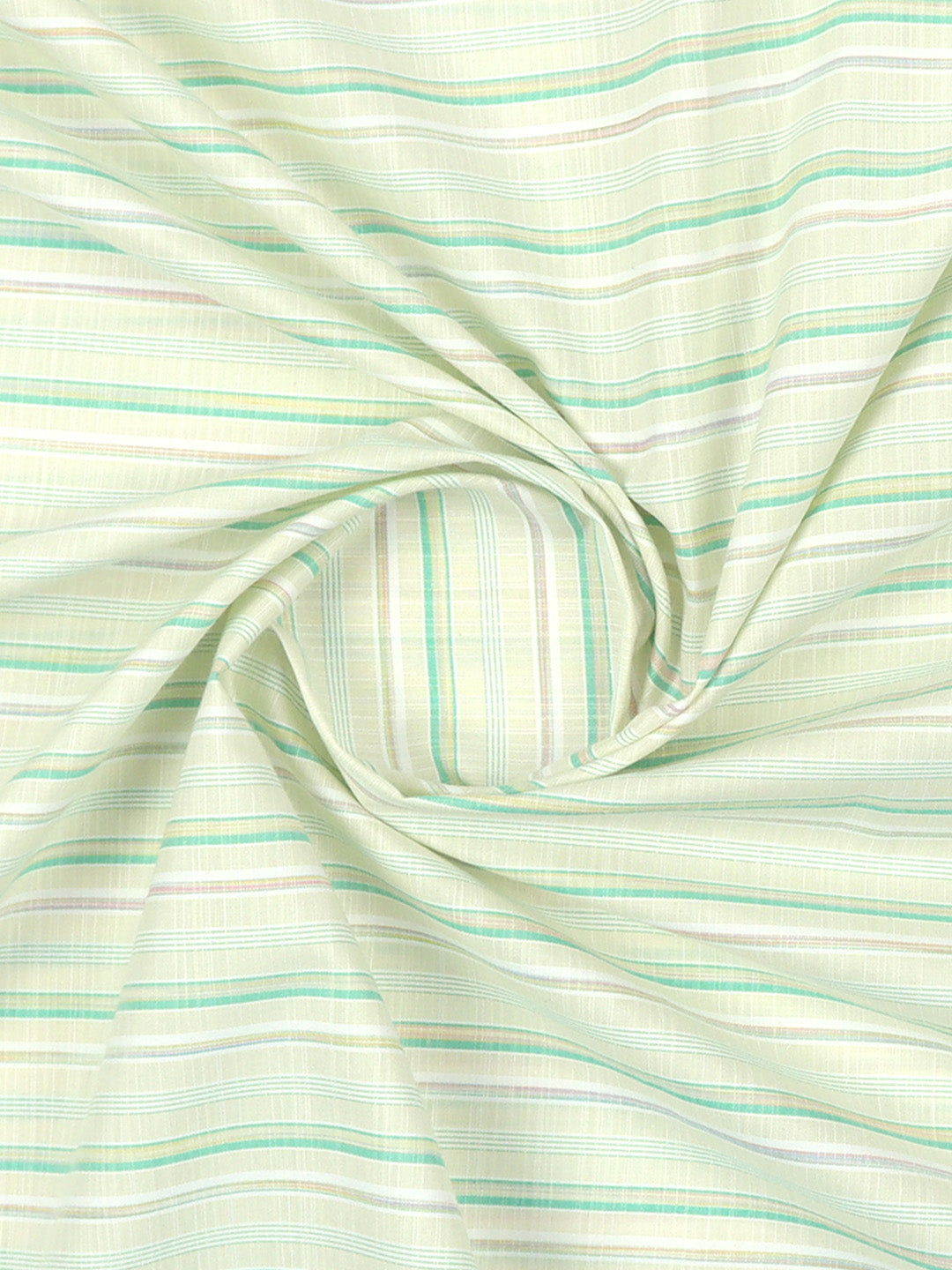 Cotton Blend Light Yellow & Green Colour Striped Shirt Fabric Elight Gold