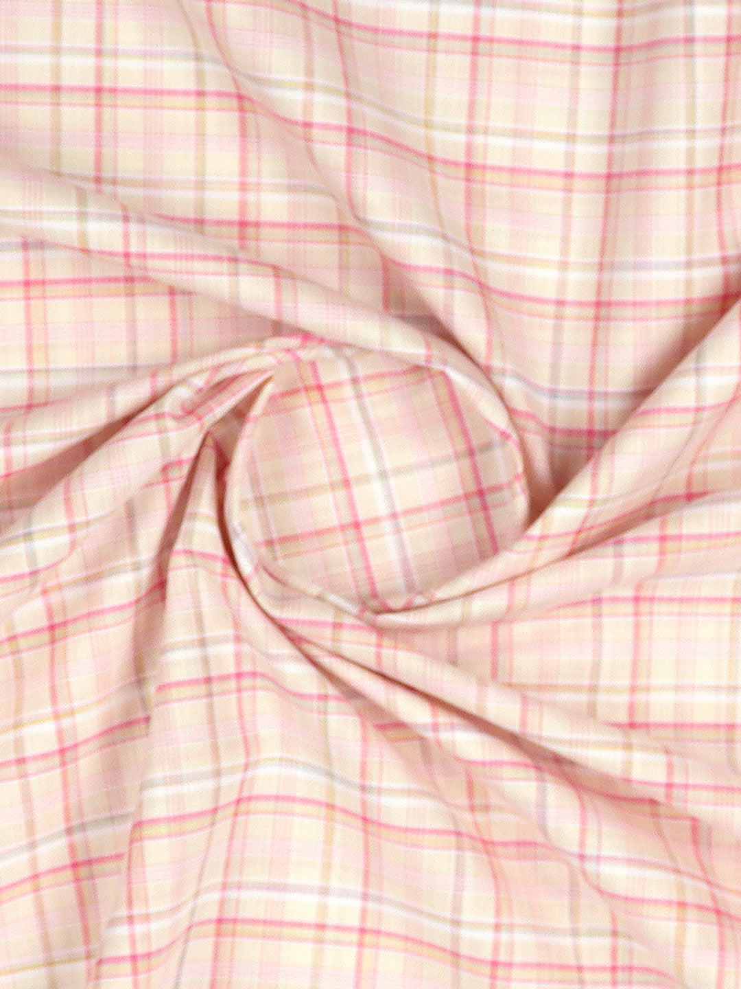 Cotton Blend Light Sandal & Pink Colour Checked Shirt Fabric Elight Gold