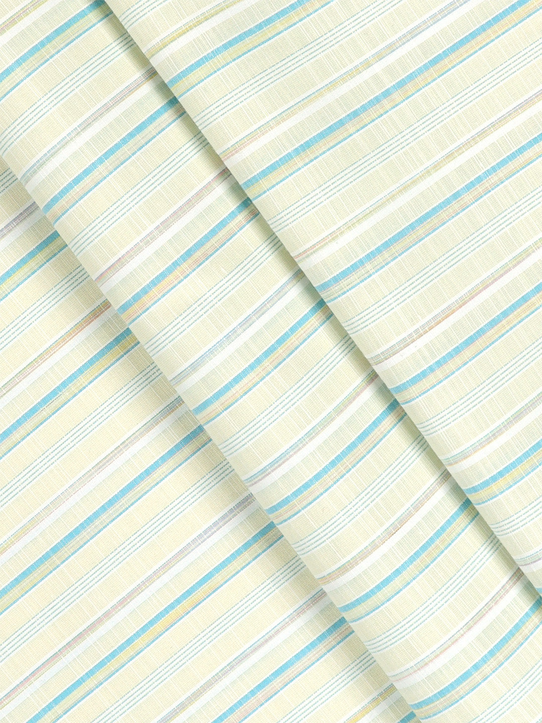 Cotton Blend Light Yellow & Blue Colour Striped Shirt Fabric Elight Gold-Close view