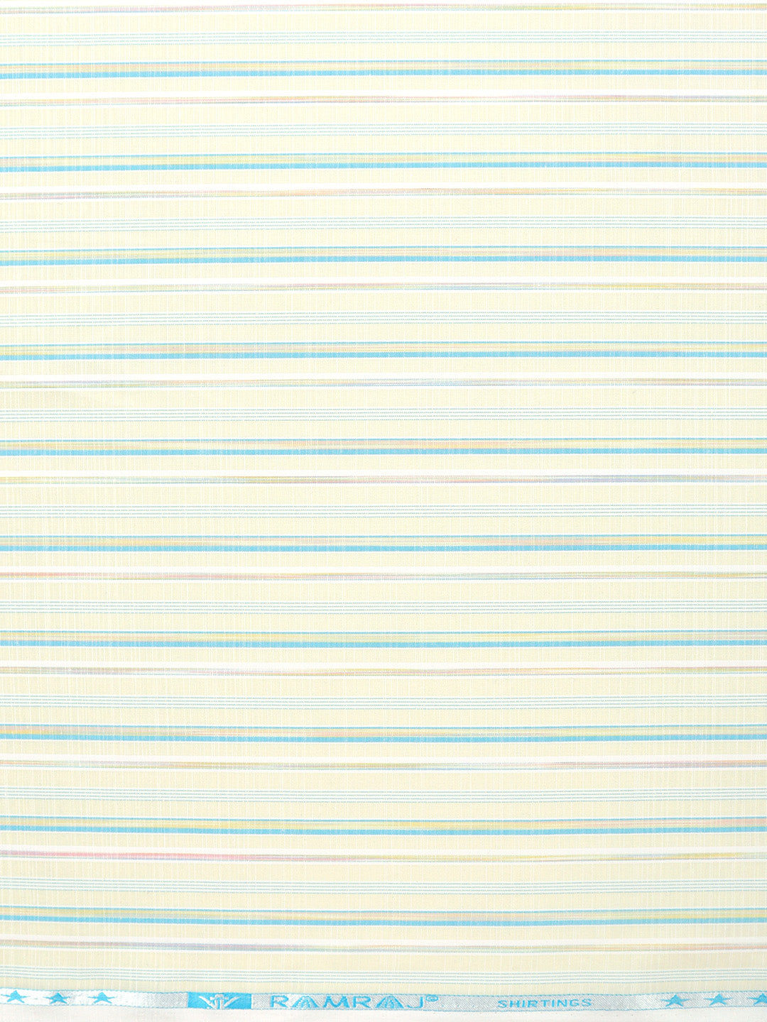 Cotton Blend Light Yellow & Blue Colour Striped Shirt Fabric Elight Gold-Zoom view