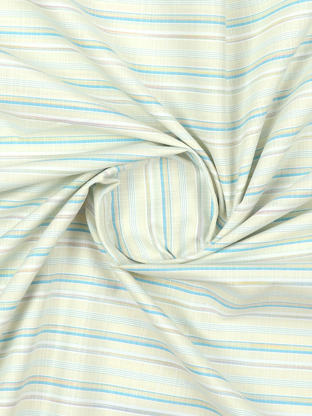 Cotton Blend Light Yellow & Blue Colour Striped Shirt Fabric Elight Gold