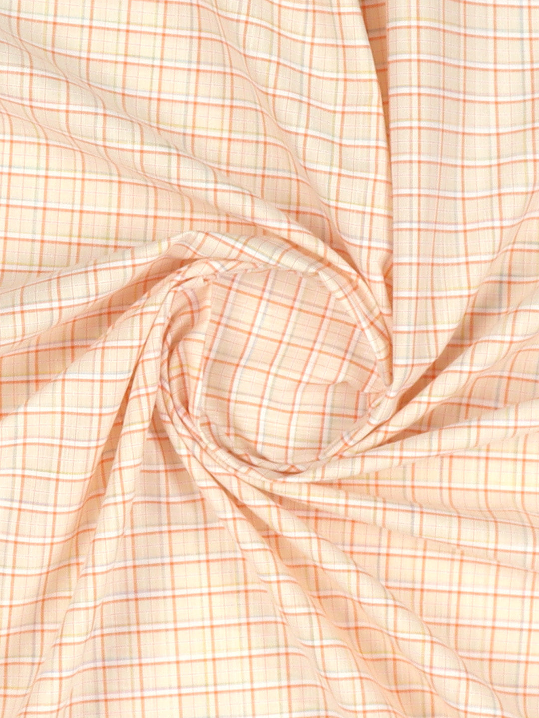 Cotton Blend Light Sandal & Orange Colour Checked Shirt Fabric Elight Gold