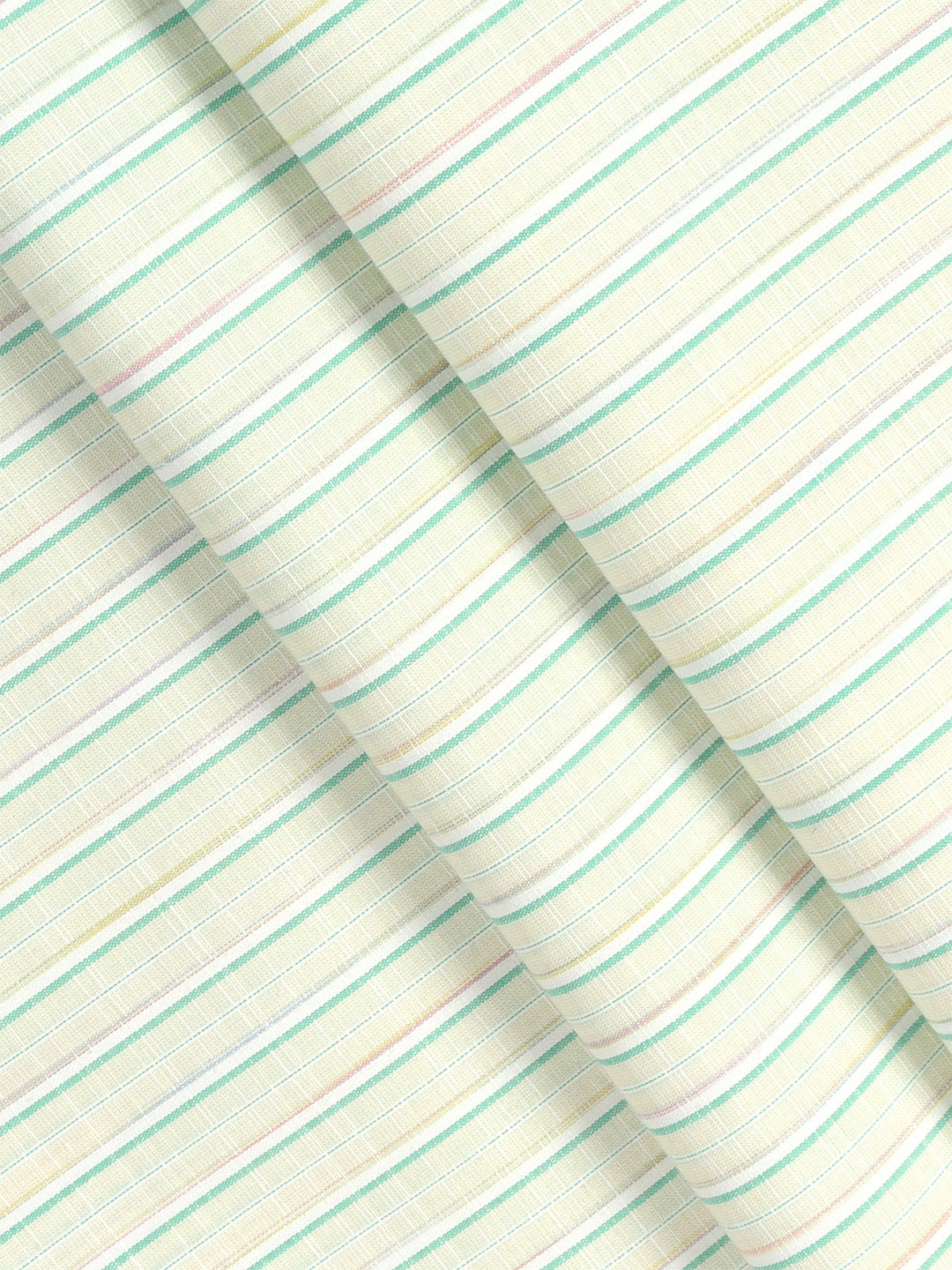 Cotton Blend Light Yellow & Blue Colour Striped Shirt Fabric Elight Gold-Close view