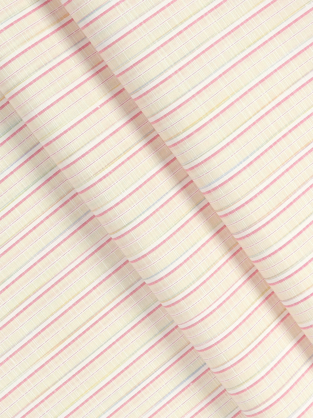 Cotton Blend Light Sandal & Pink Colour Striped Shirt Fabric Elight Gold-Close view