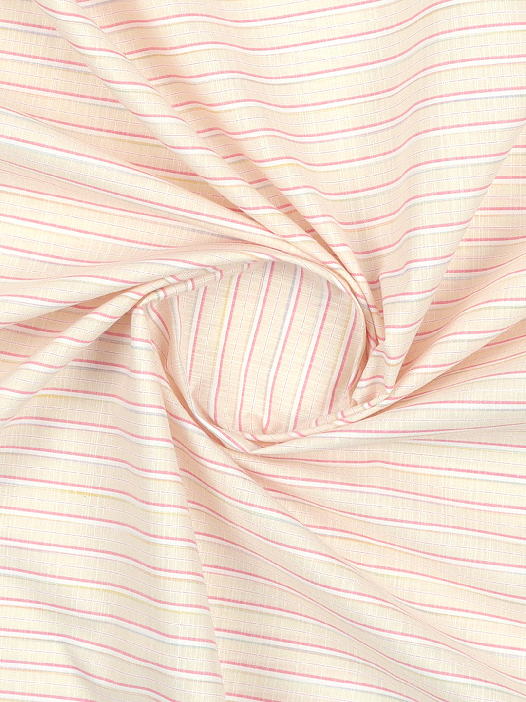 Cotton Blend Light Sandal & Pink Colour Striped Shirt Fabric Elight Gold