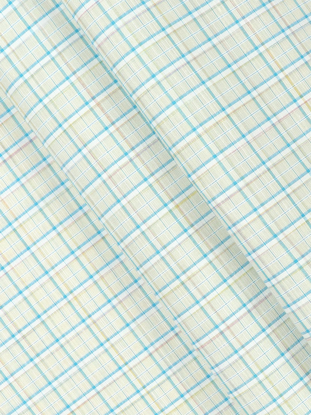 Cotton Blend Light Green & Blue Colour Checked Shirt Fabric Elight Gold-Close view