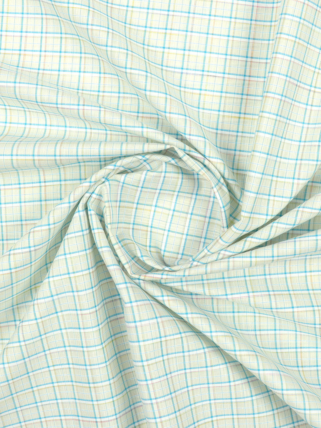 Cotton Blend Light Green & Blue Colour Checked Shirt Fabric Elight Gold