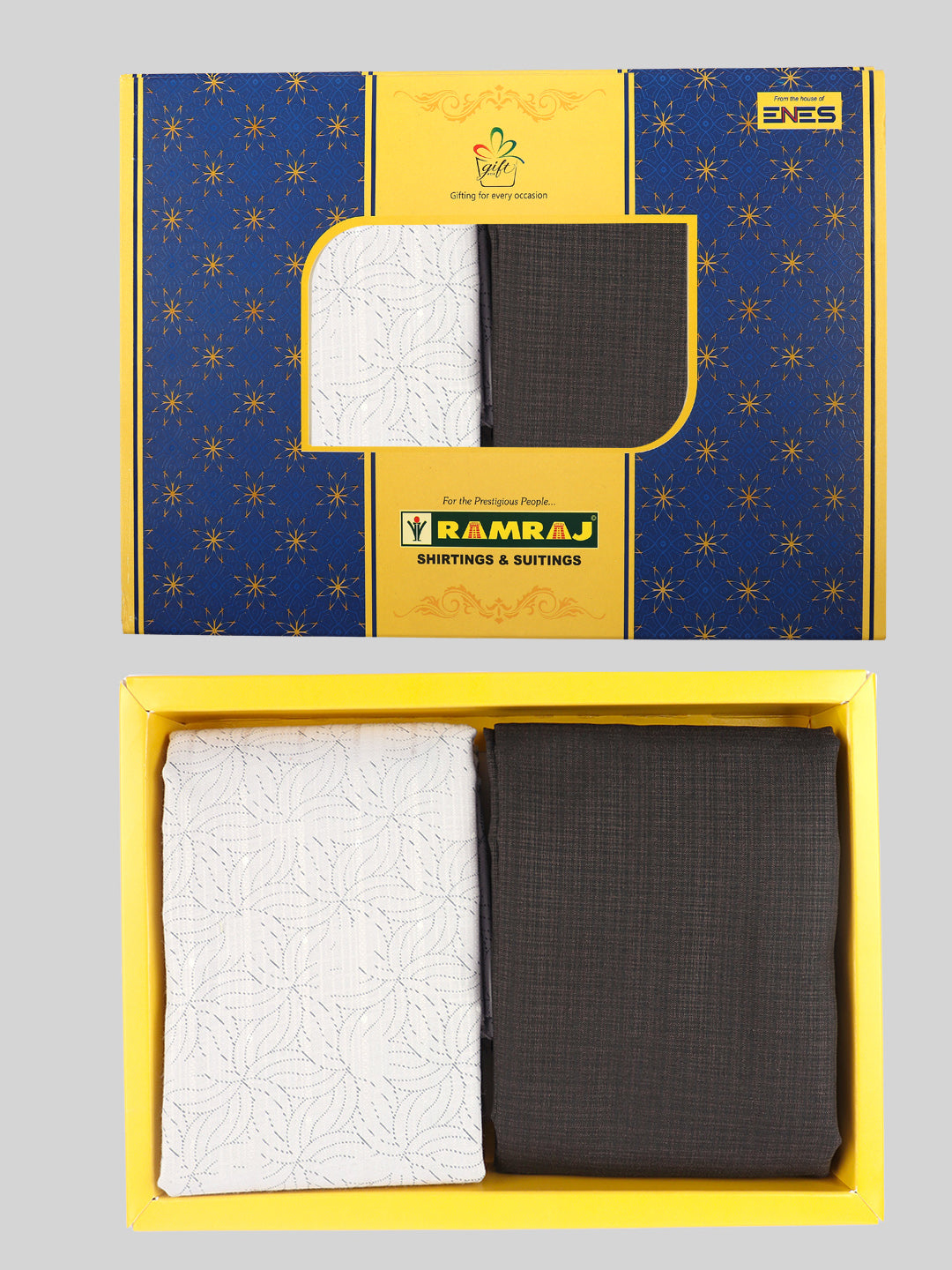 Cotton Blend Printed Grey with Black Colour Shirting & Suiting  Gift Box Combo ME133