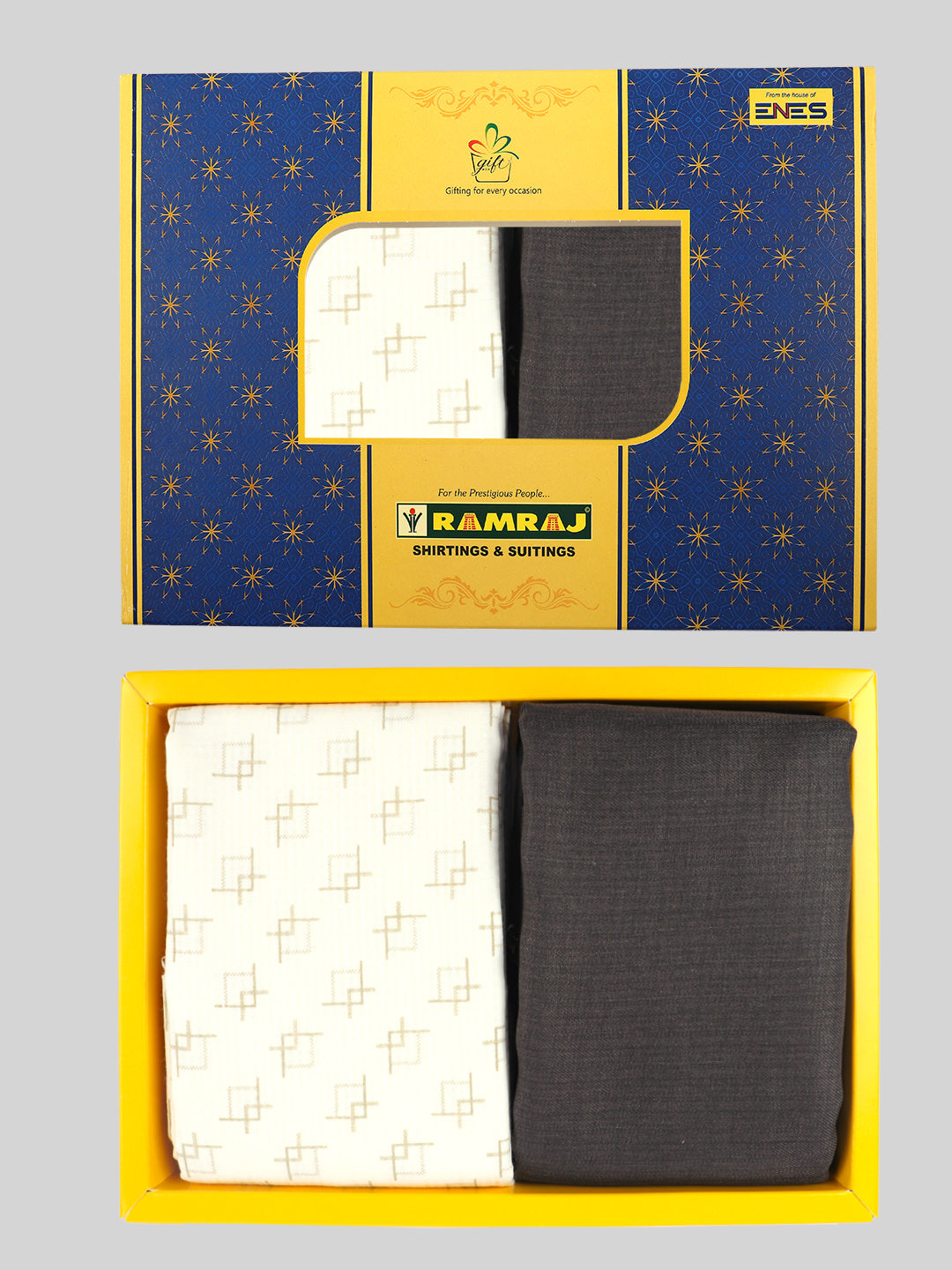 Cotton Blend Printed White With Black Colour Shirting & Suiting Gift Box Combo ME137