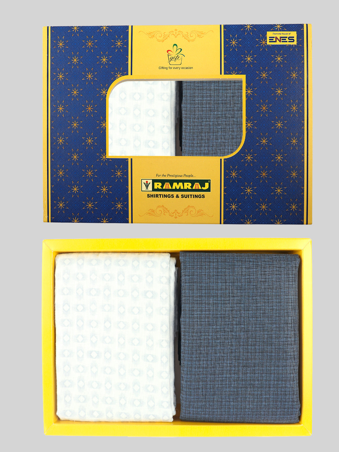 Cotton Blend Printed Grey With Blue Colour Shirting & Suiting Gift Box Combo ME134