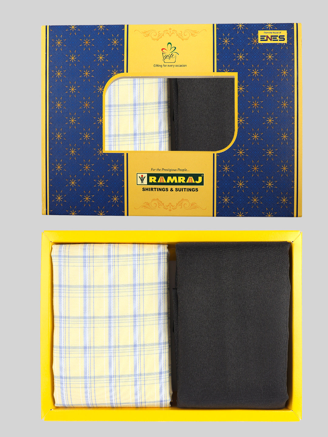 Rich Cotton Checked Light Yellow With Black Colour Shirting & Suiting  Gift Box Combo ME146