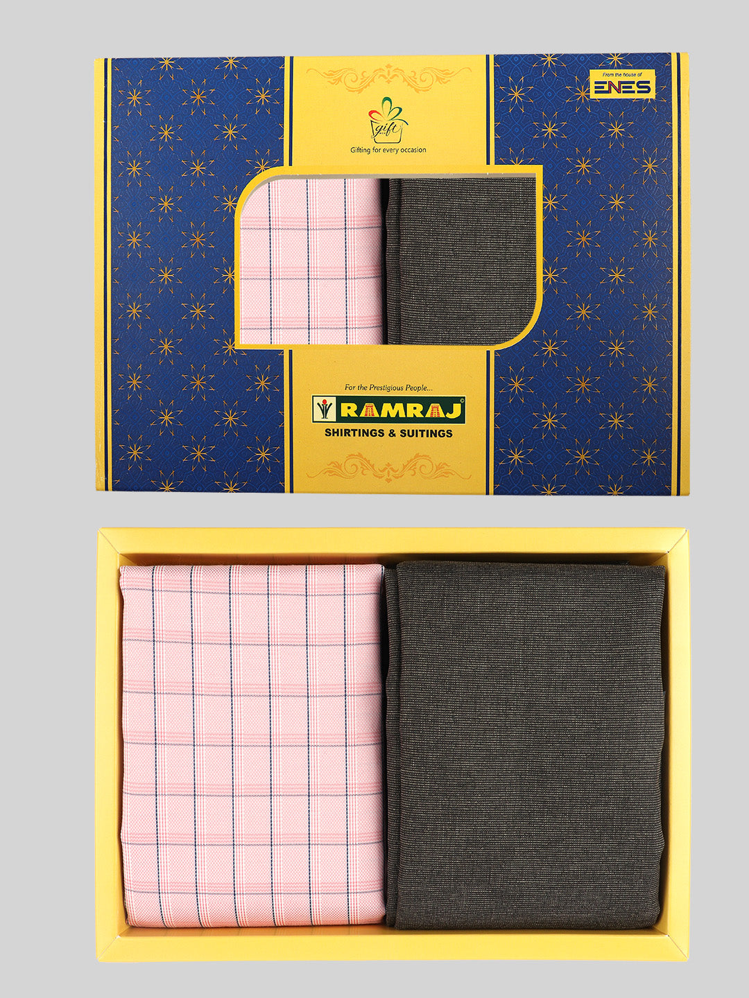 Rich Cotton Checked Light Pink With Grey Colour Shirting & Suiting Gift Box Combo ME139