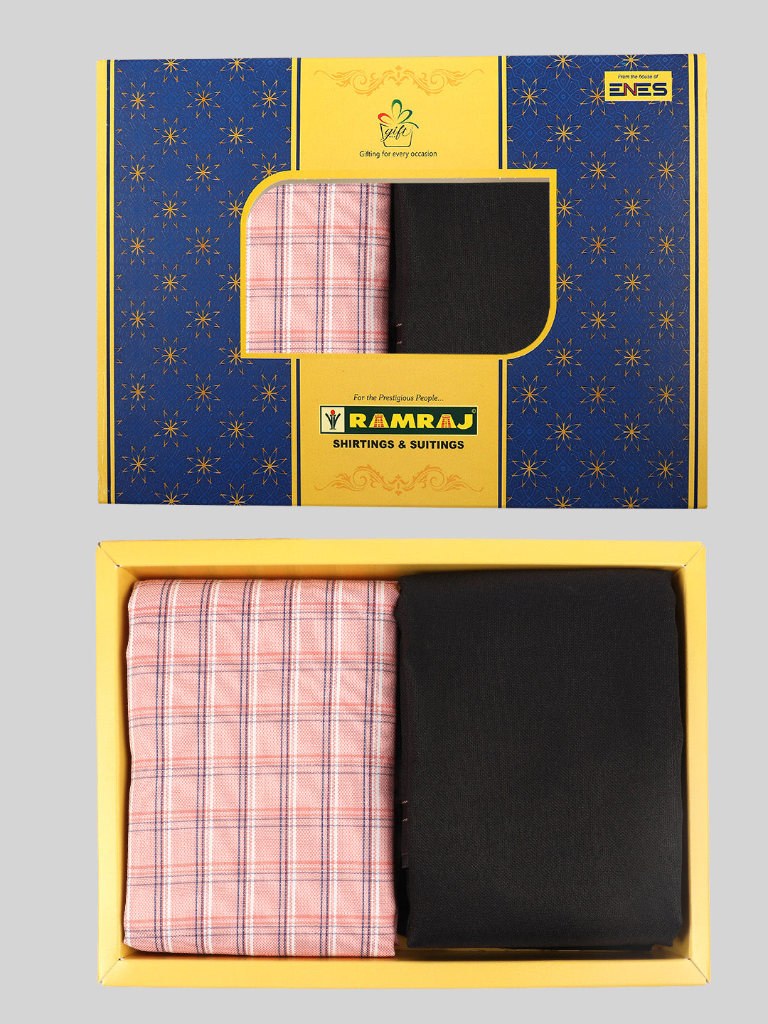 Rich Cotton Checked Orange With Black Colour Shirting & Suiting Gift Box Combo ME140