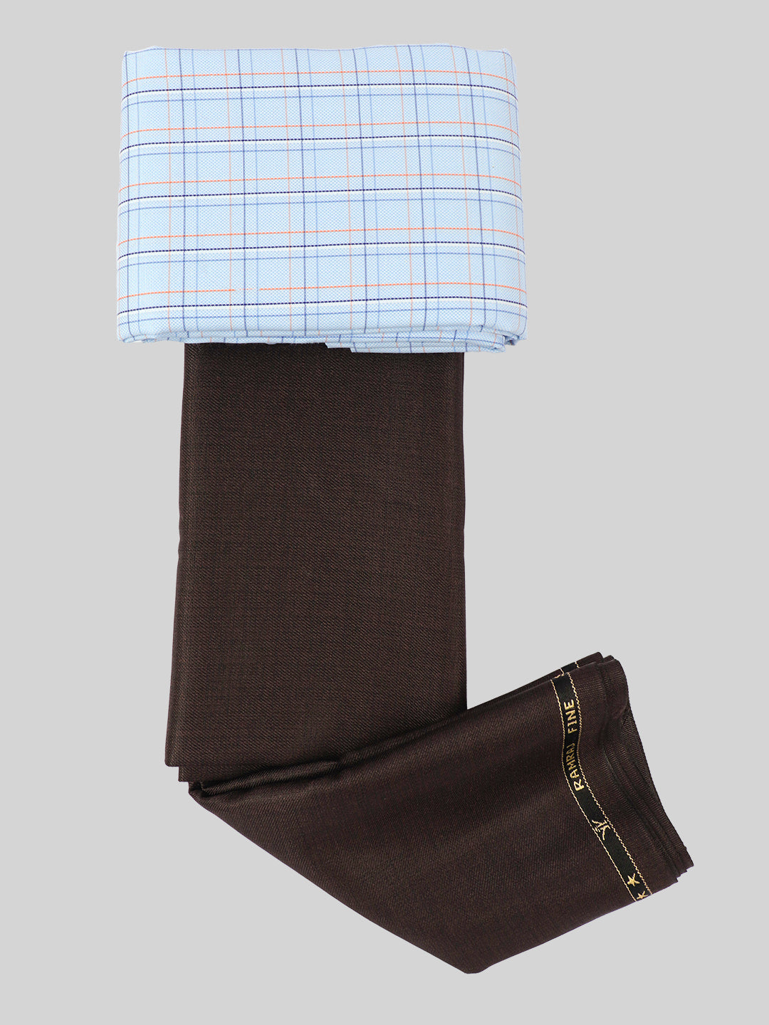 Rich Cotton Checked Light Blue With Brown Colour Shirting & Suiting  Gift Box Combo ME142