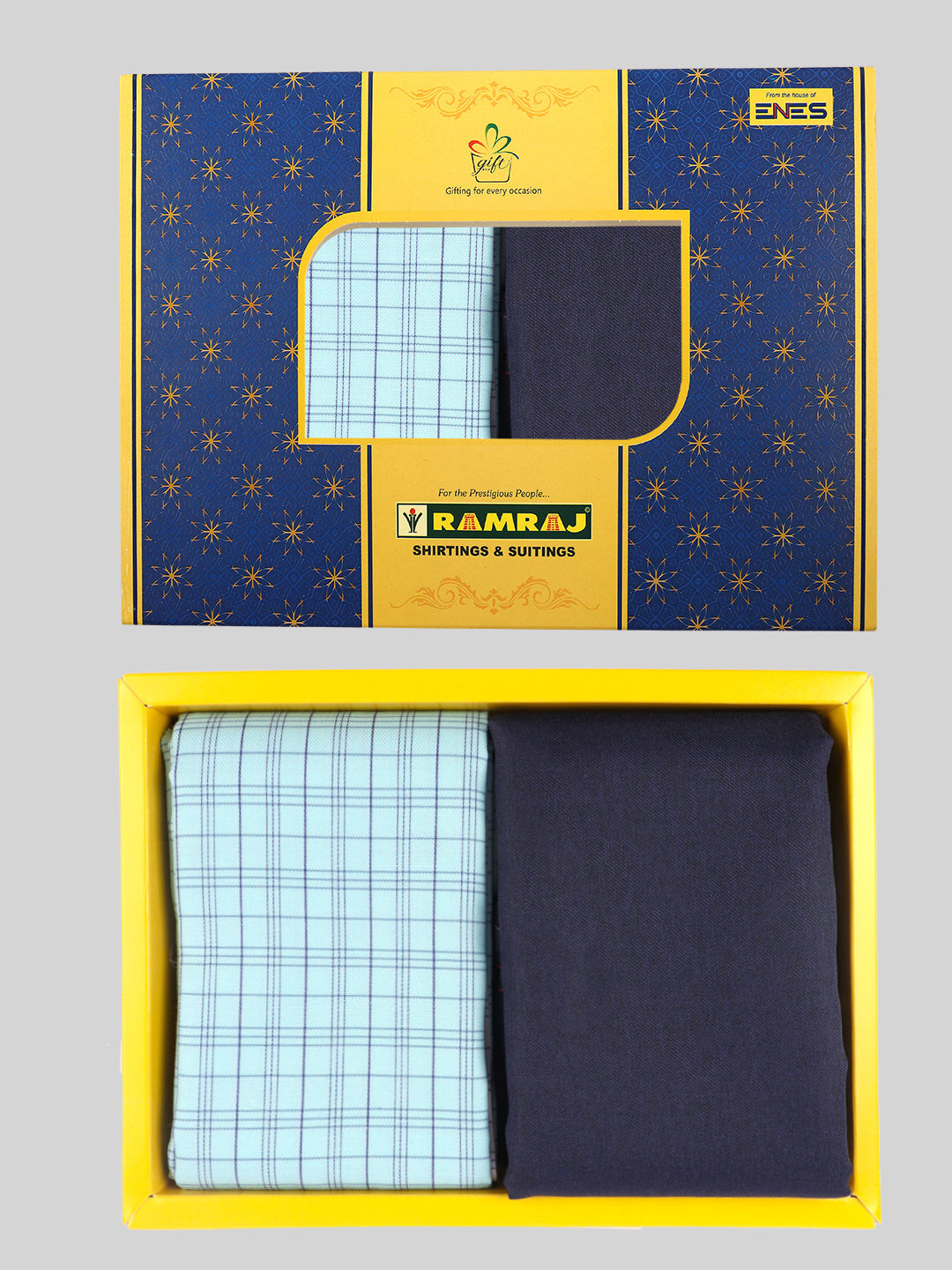Rich Cotton Checked Blue With Navy Colour Shirting &amp; Suiting Gift Box Combo ME144