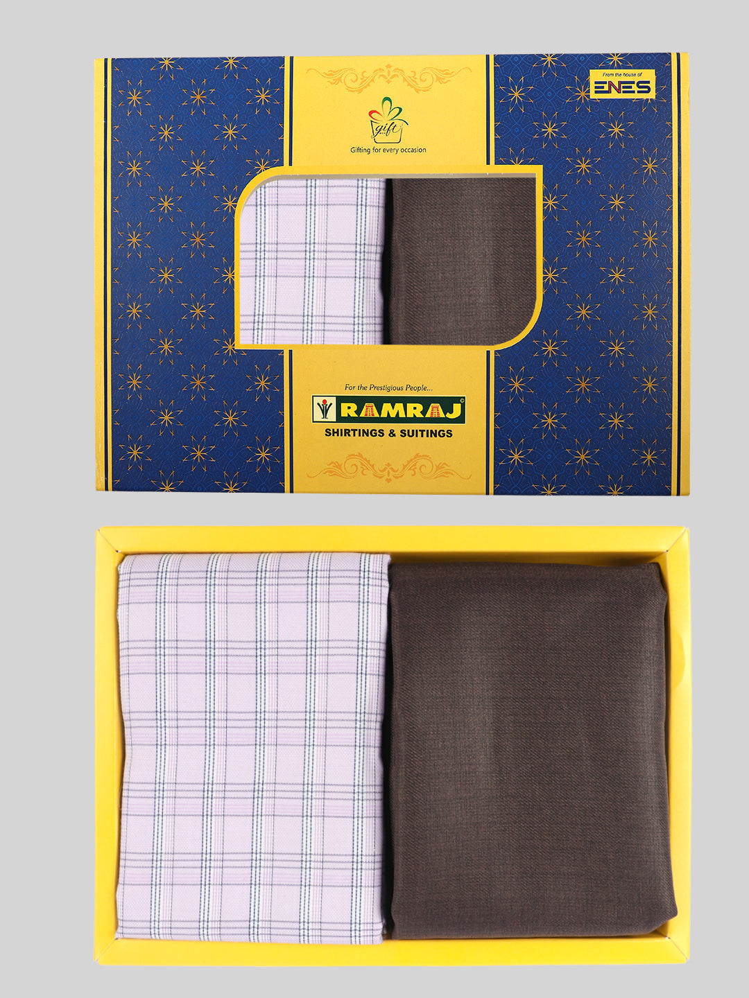Rich Cotton Checked Purple With Brown Colour Shirting & Suiting Gift Box Combo ME143