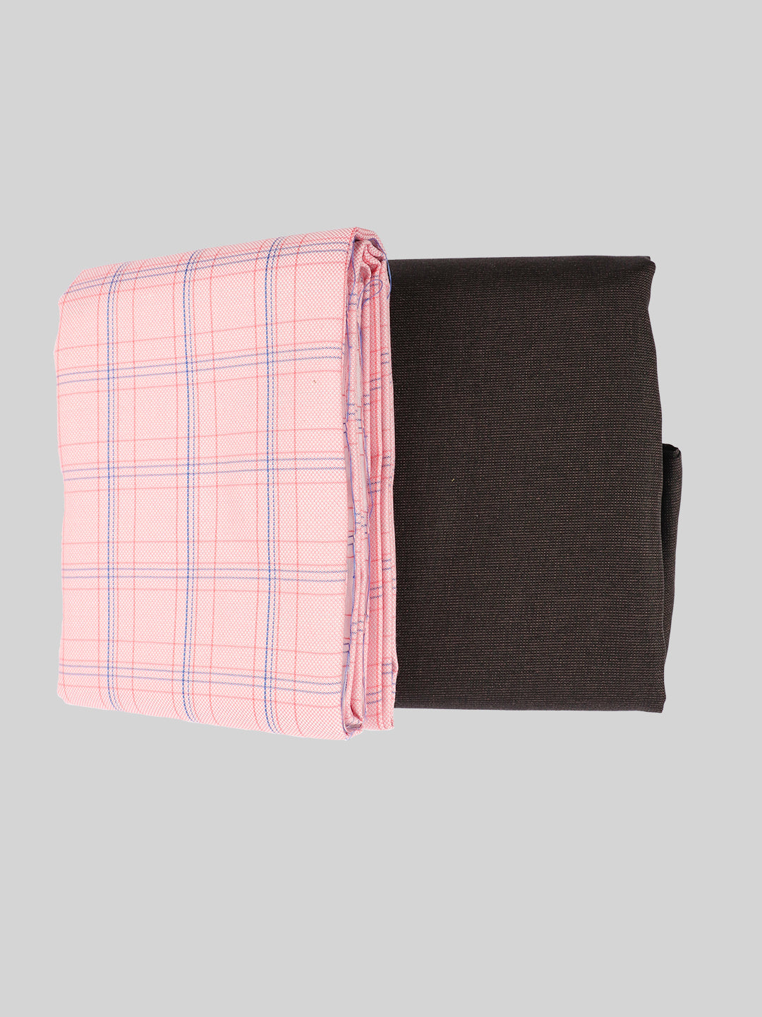 Rich Cotton Checked Light Pink With Brown Colour Shirting & Suiting  Gift Box Combo ME141