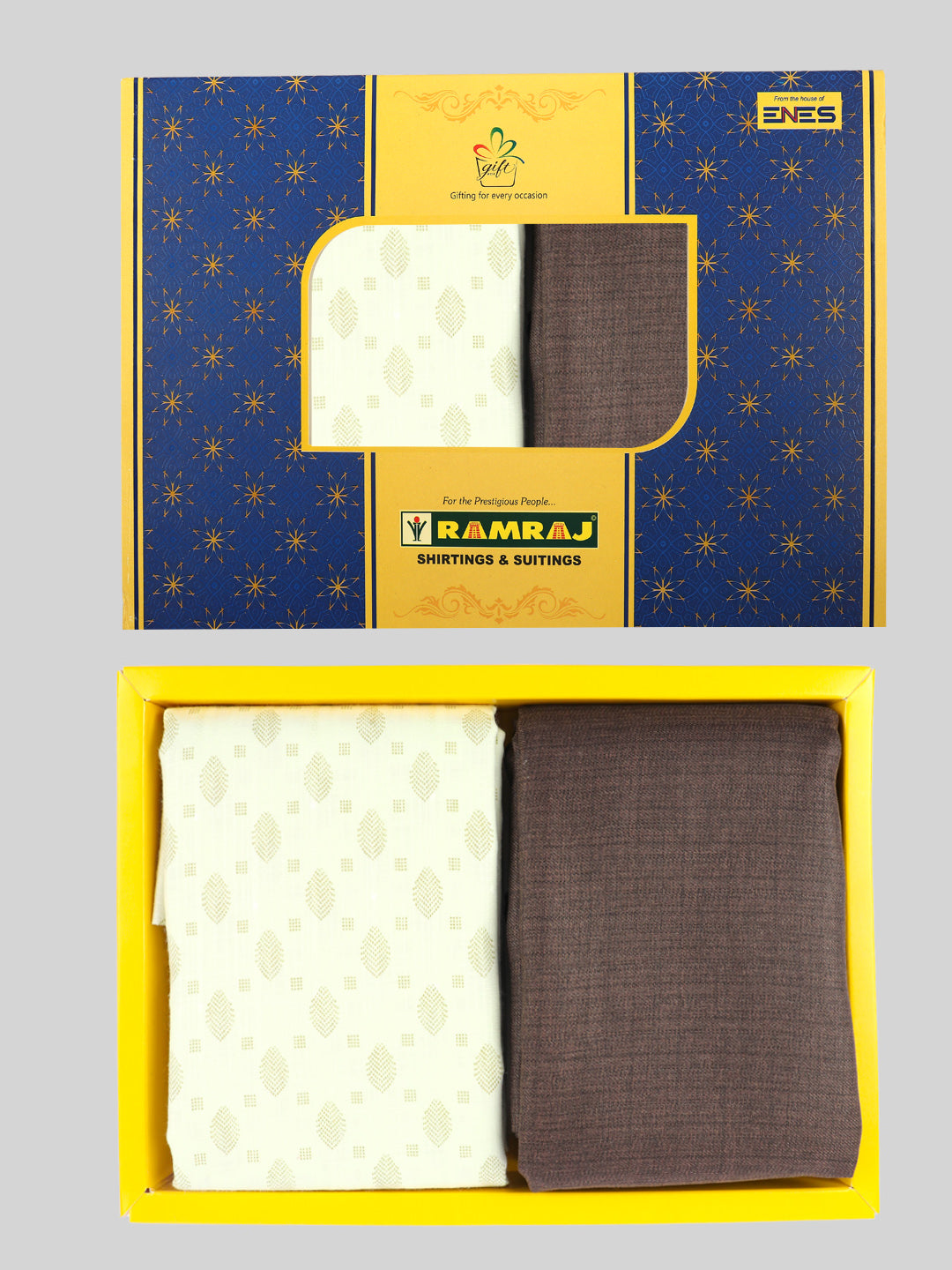 Cotton Blend Printed Green With Light Brown Colour Shirting & Suiting Gift Box Combo ME136