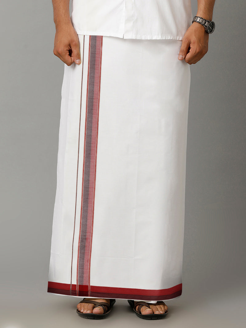Mens 100% Cotton Double Dhoti with Red & Black Fancy Jari Border Enclave 4810