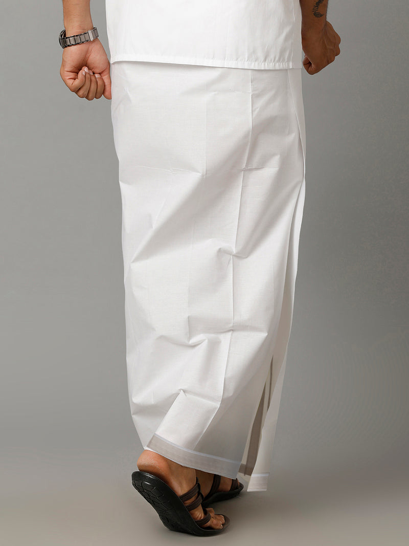 Mens Giza Cotton Double Dhoti with 100% Light Grey Fancy Jari Border Arani