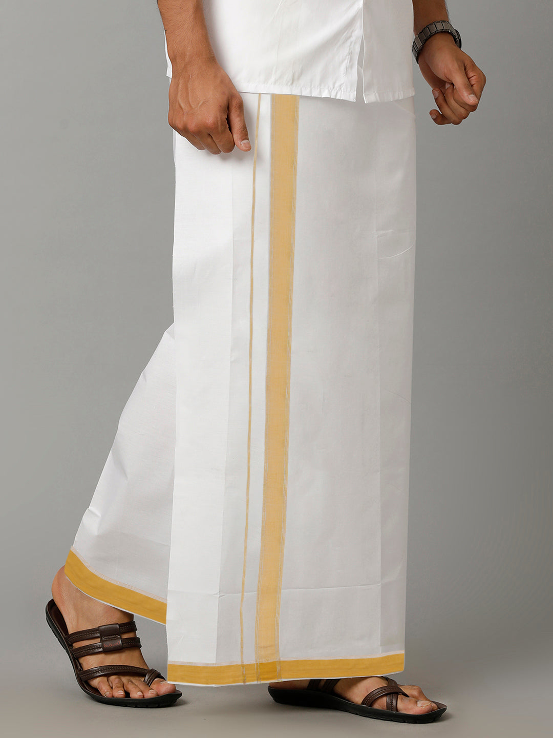 Mens Giza Cotton Double Dhoti with 100% Sandal Fancy Jari Border Arani-Side view