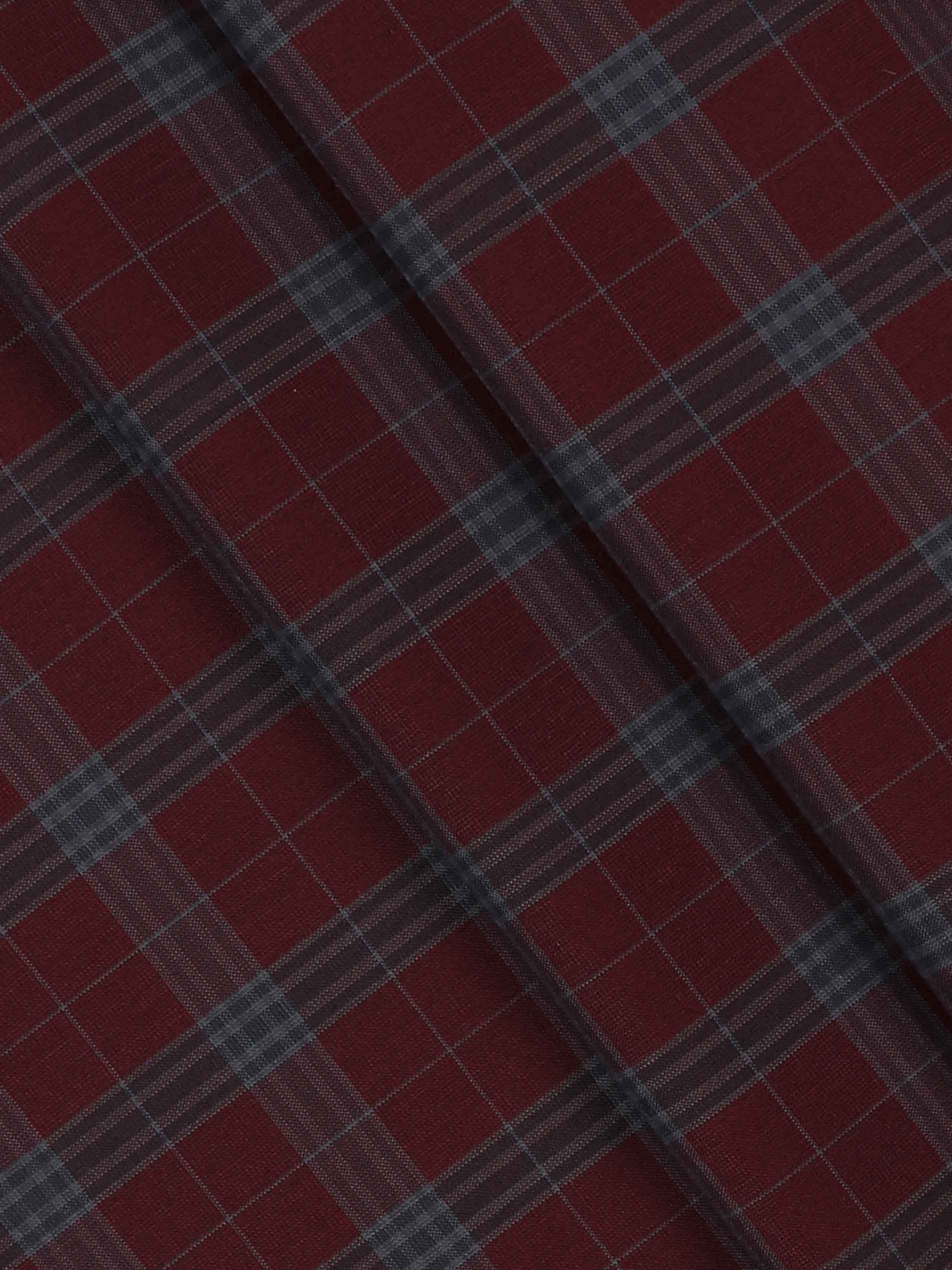 Cotton Maroon Check Shirt Fabric High Style