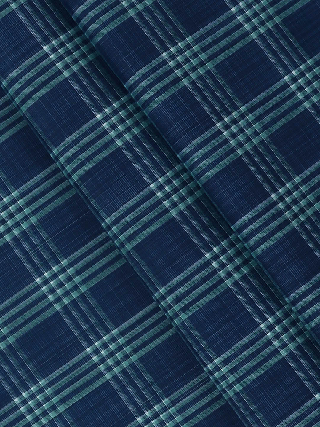 Mens Cotton Rich Checked Blue with Green Shirt Fabric High Style