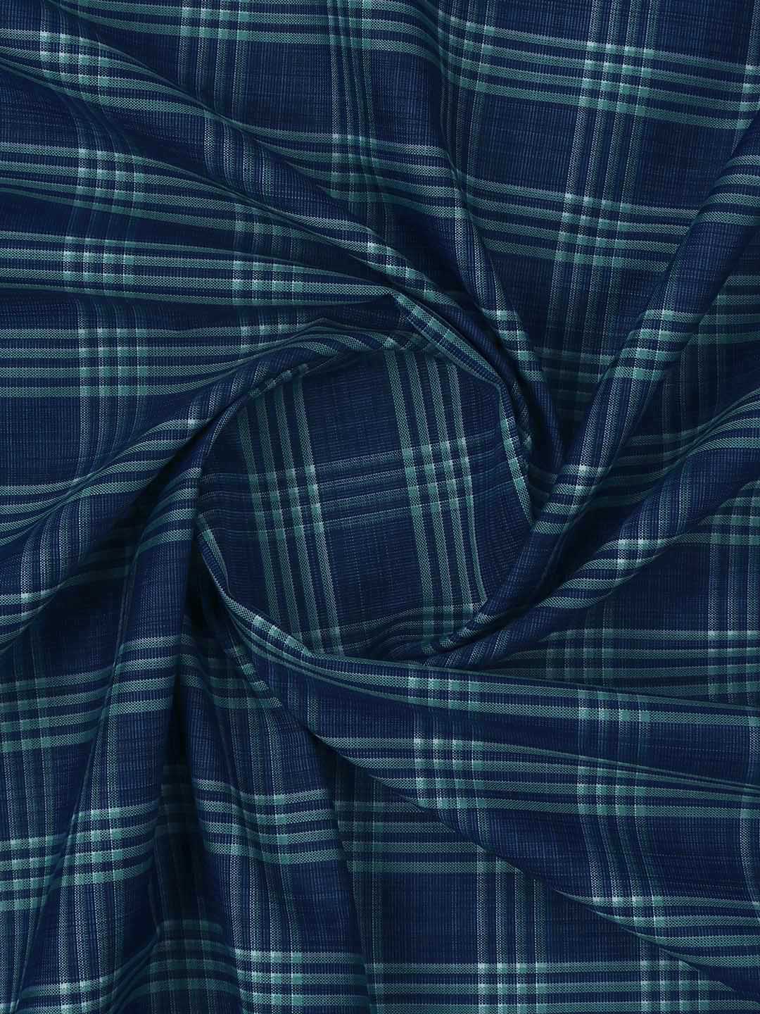 Mens Cotton Rich Checked Blue with Green Shirt Fabric High Style