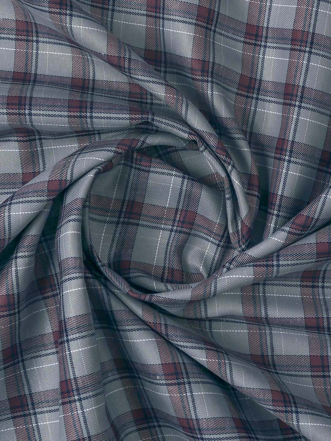 Mens Cotton Rich Checked Grey Shirt Fabric High Style