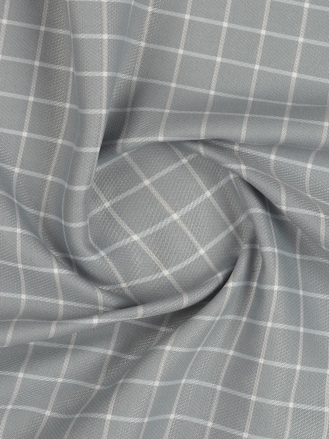 Cotton Rich Checked Greyish Blue Shirt Fabric High Style