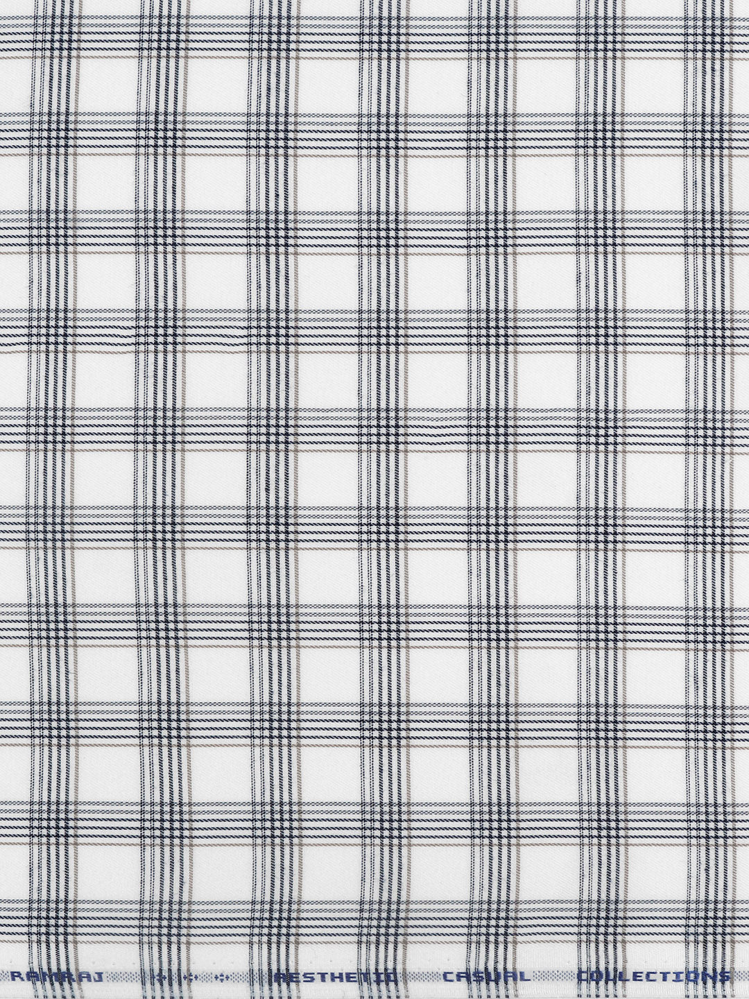 Men Cotton Rich Checked White with Navy Shirt Fabric High Style