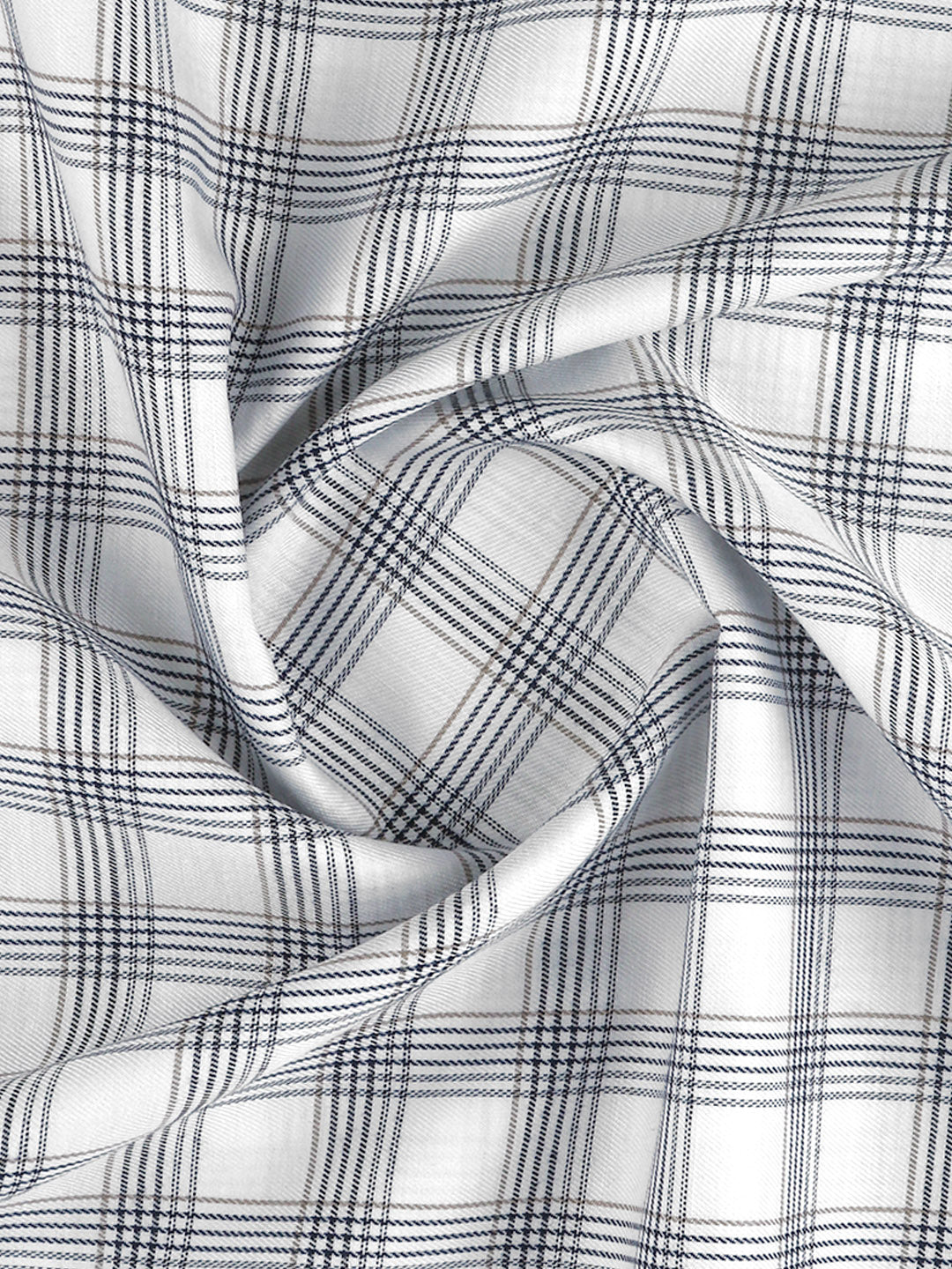 Men Cotton Rich Checked White with Navy Shirt Fabric High Style