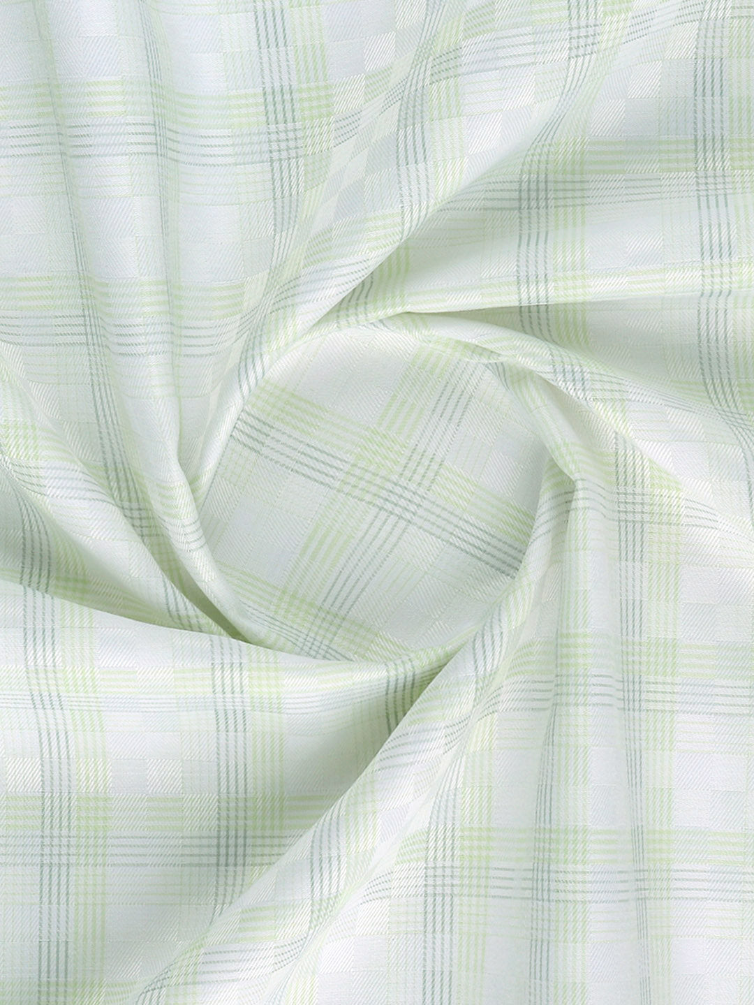 Men Cotton Rich White with Green Checked Shirt Fabric High Style